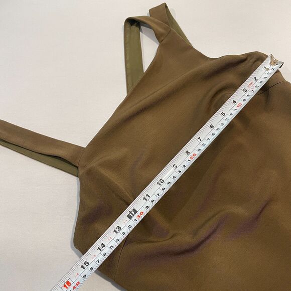 ~ Lauren Ralph Lauren 8 Cocktail Dress LRL Lined Midi Stretch Olive Asymmetrical - Picture 8 of 16